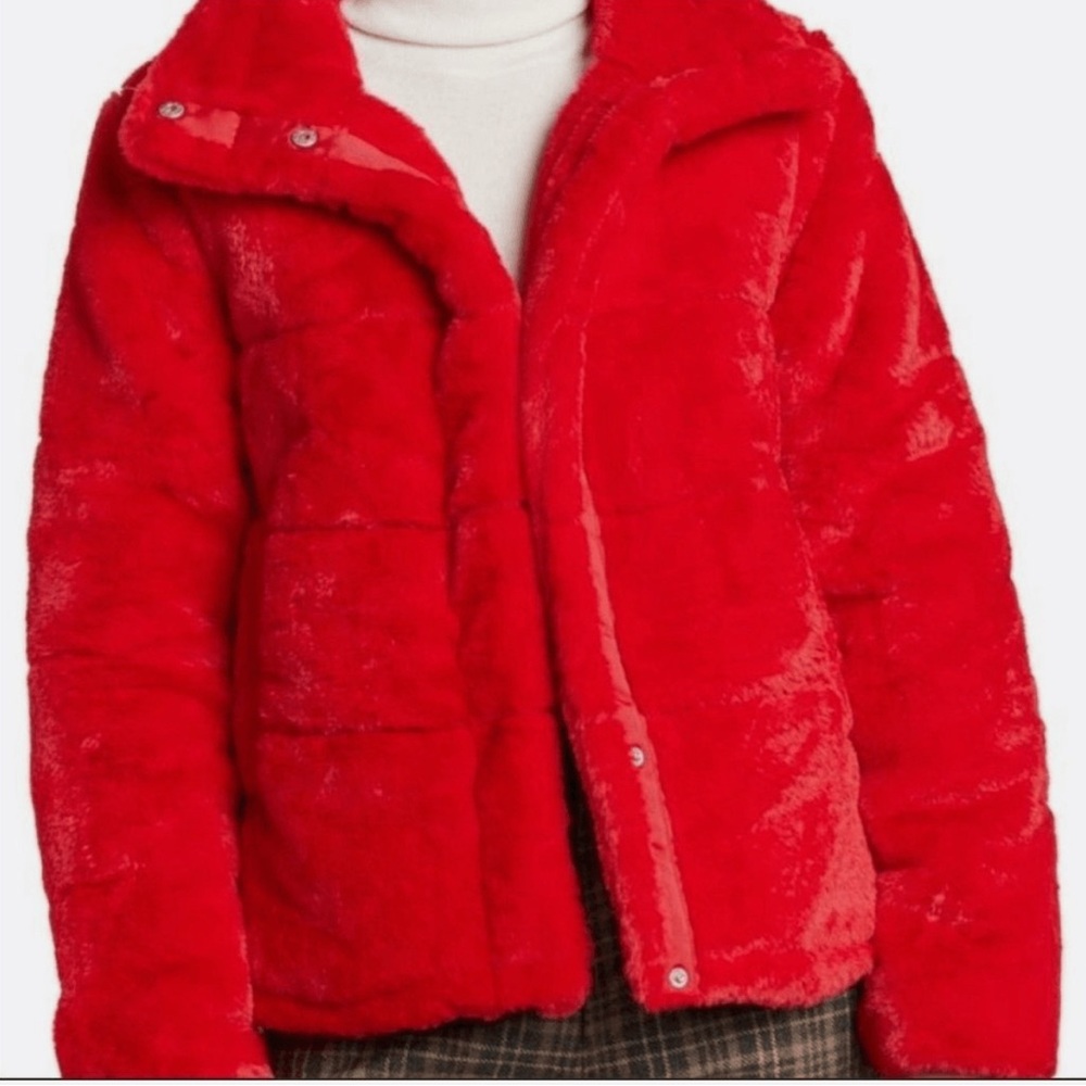 Avec Les Filles Bold Red Faux Fur Coat